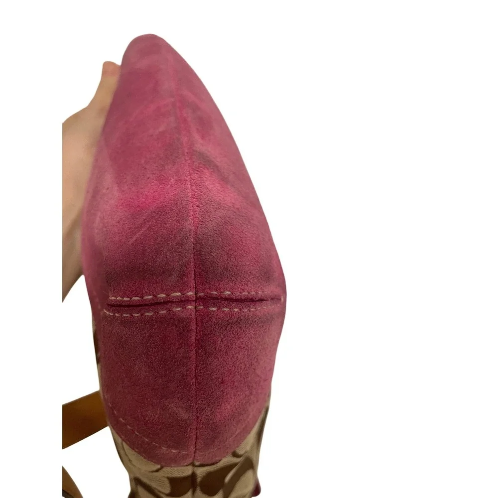 Coach Vintage Duffle Bag Signature Monogram Pink Suede Trim Tassel 9362